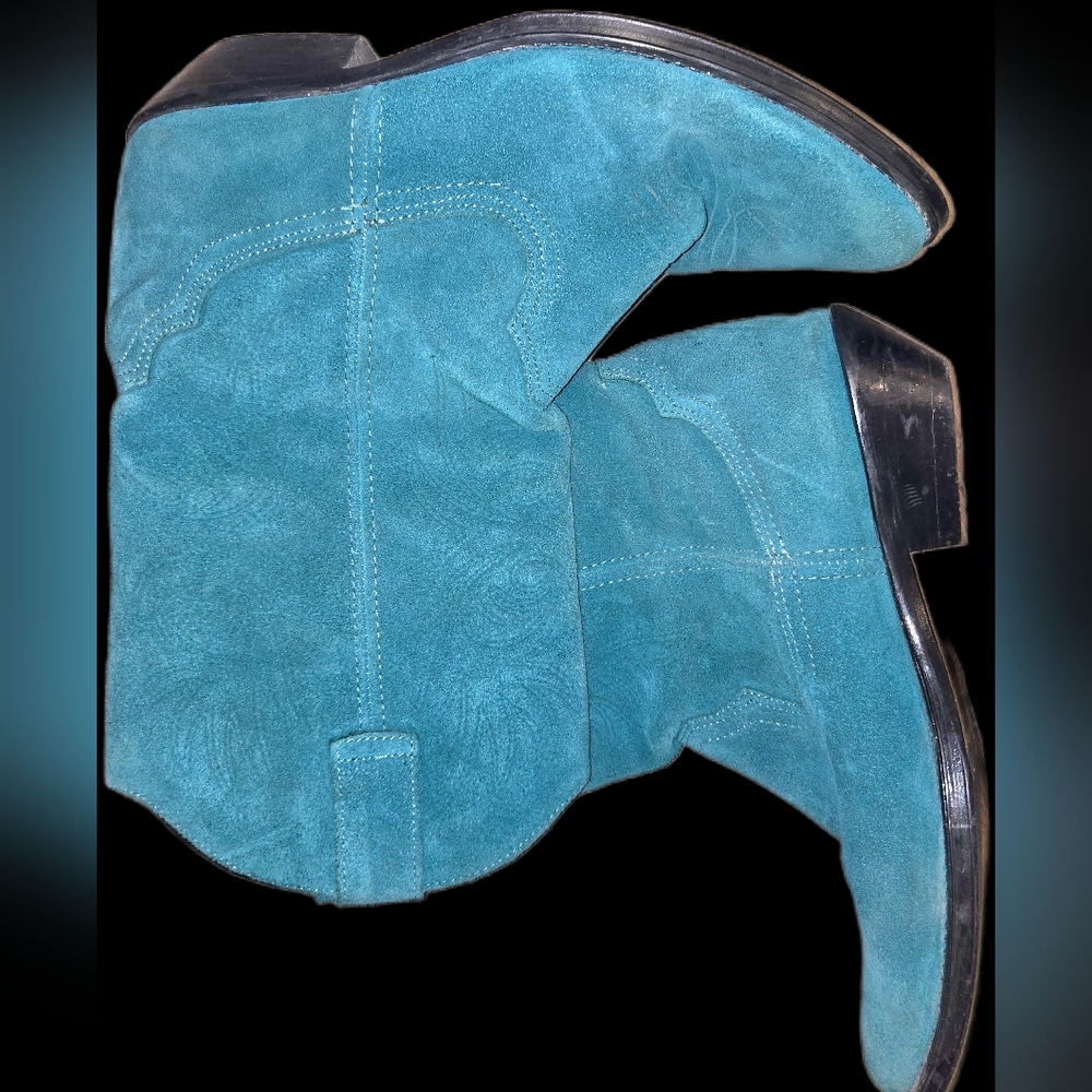Western Teal Suede Heeled Boots